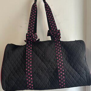 Black Quilted Weekender Duffel Bag Pink Polka Dot Bow Straps InStyle Travel Gym